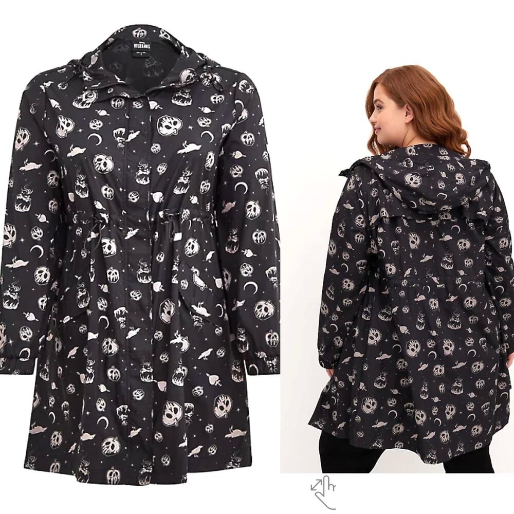 Torrid 2 (2X 18/20) Disney Villains Black Poison‎ Apple Hooded Rain Jacket Goth